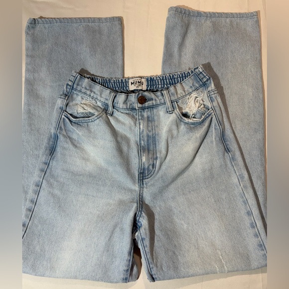 Show Me Your Mumu 90s Straight Jeans Powder Blue Distressed High Rise 25 Boho - Picture 4 of 9